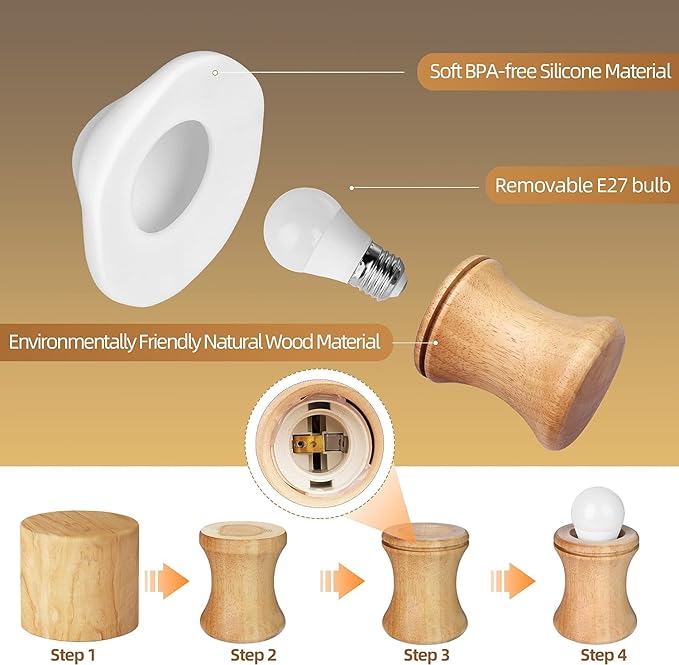 ANGTUO Wooden Mushroom Lamp, 16 Color Changing Mushroom Night Light with Two Remote Controls
