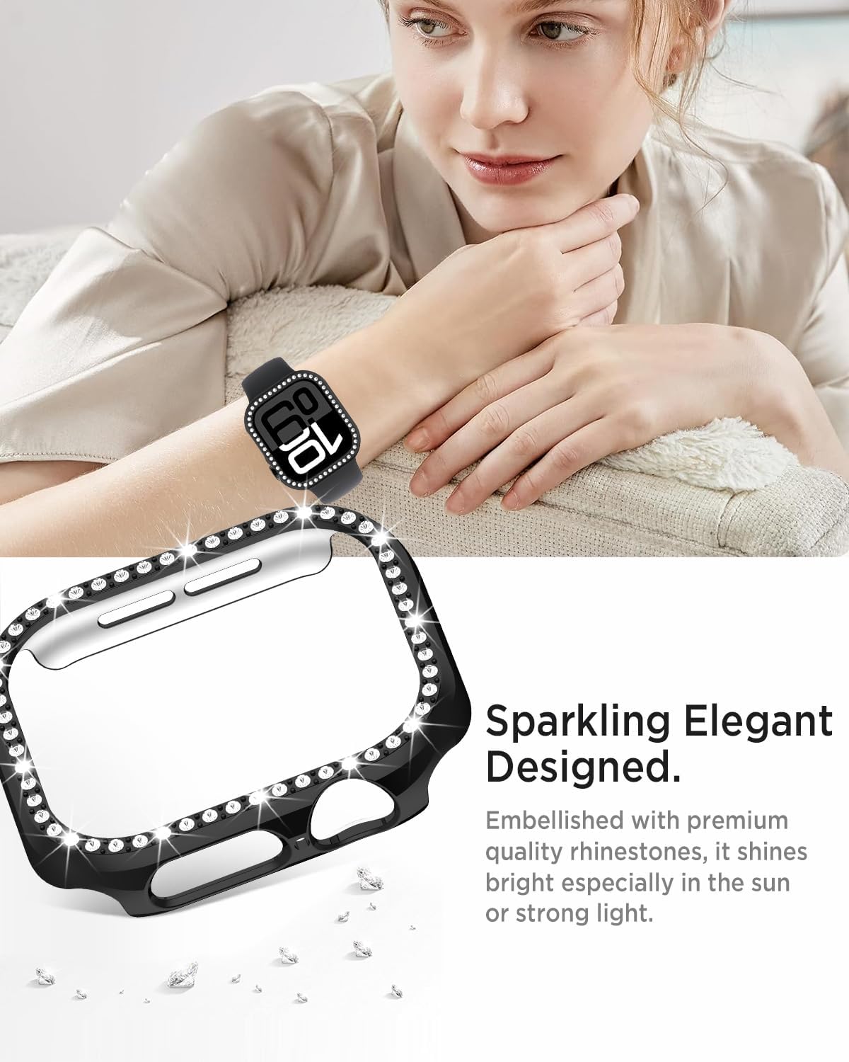 Miimall Rhinestones Bling Bumper Case for Women, Compatible with Apple Watch 42mm, Diamond Protective Cover