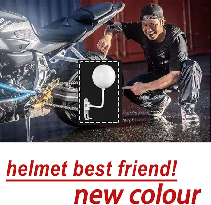 SNAGMO White 180° Motorcycle Helmet Rack, Rotation Metal Helmet Holder Wall Mount, Helmet Holder Bike with 2 Hooks Helmet Hanger for Motorcycle Bike Coats, Caps, Baseballs, Rugby Helmet (2 pcs)