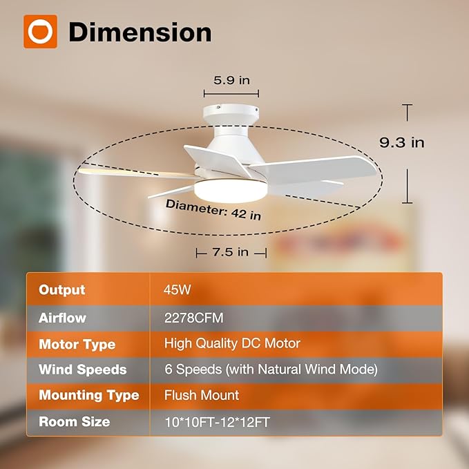 addlon Ceiling Fans with Lights, 32inch Low Profile Ceiling Fan with Light and Remote Control, Flush Mount, Reversible, 3CCT, Dimmable, Quiet, White Small Ceiling Fan for Bedroom Indoor/Outdoor Use