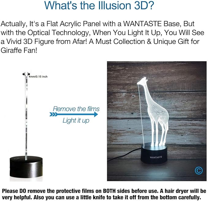 3D Giraffe Decor Lamp with Remote, 7 Color Changing Night Light Toys, Birthday Gift for Kids Girls Boys