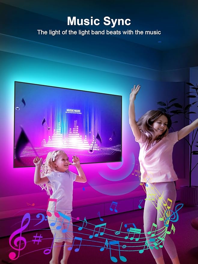 GIPOYENT TV LED Lights, 13.1Ft LED Lights for 40-65 Inch, TV Behind with Bluetooth Function - RGB Color Changing Light Strip for Home Theater(13.1ft)