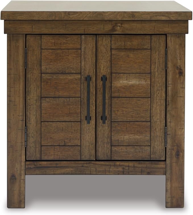 Signature Design by Ashley Moriville Rustic Farmhouse End Table with Dual Cabinet Doors, Brown