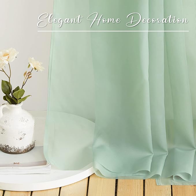 NICETOWN Voile Sheer Scarf Valances for Windows, 216" Extra Long Window Dressings for Anniversary/Wedding Design, Sage Green, 60" Wide, 2 Pieces
