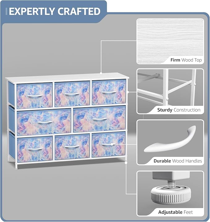 Sorbus Kids Dresser with 8 Drawers - Chest Organizer Unit with Steel Frame Wood Top & Handle, Fabric Bins for Clothes - Wide Furniture for Bedroom Hallway Kids Room Nursery & Closet