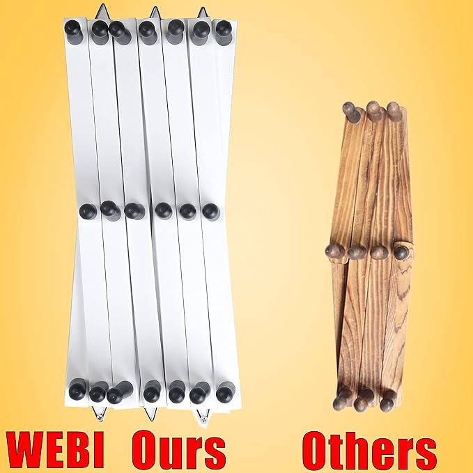 WEBI Accordion Wall Hanger,Expandable Wooden Coat Rack Wall Mounted,Accordion Hat Rack for Wall,Accordion Hook Rack for Hats,Caps,20 Pegs Hooks,Black on White