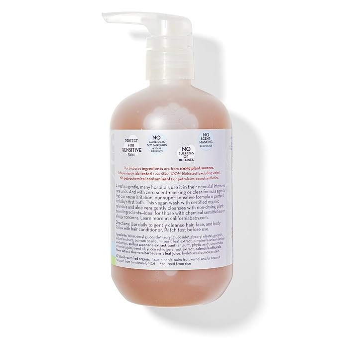 California Baby Super Sensitive Baby Shampoo and Body Wash | 100% Plant-Based | Gentle Fragrance Free Shampoo | Hypoallergenic | 19 Ounce (Pack of 2)