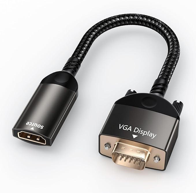 VGA to HDMI, Uni-Directional HDMI to VGA Adapter (Female to Male), VGA (Display) to HDMI (Source) Converter 1080P@60Hz Compatible with Computer, Desktop, Laptop, PC, Monitor, Projector