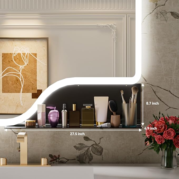 40"x 32" LED Bathroom Mirror with Shelf, Wall-Mounted Backlit Vanity Mirror with Lights, Smart Bathroom Mirror with 3 Colors, Anti-Fog, Stepless Dimmable, Memory (UL, ETL)