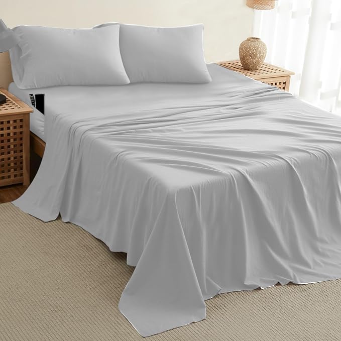 DREAMCARE Sheet Set, 4pcs Twin XL - Extra Deep, Cooling Microfiber, Luxury Hotel Bed Sheets with Side Pocket, L. Gray