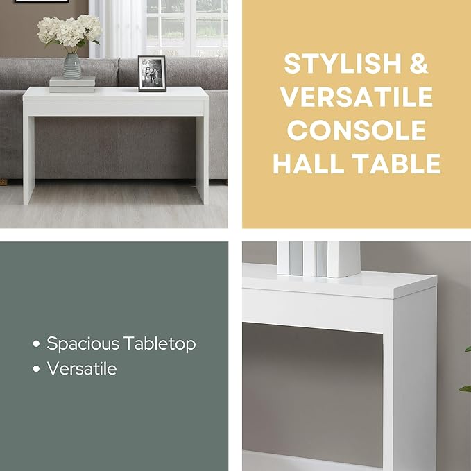 Convenience Concepts Northfield Hall Console Table 48" - Modern, Minimalist Narrow Sofa Display Accent for Contemporary Living Room, Entryway, or Hallway, White