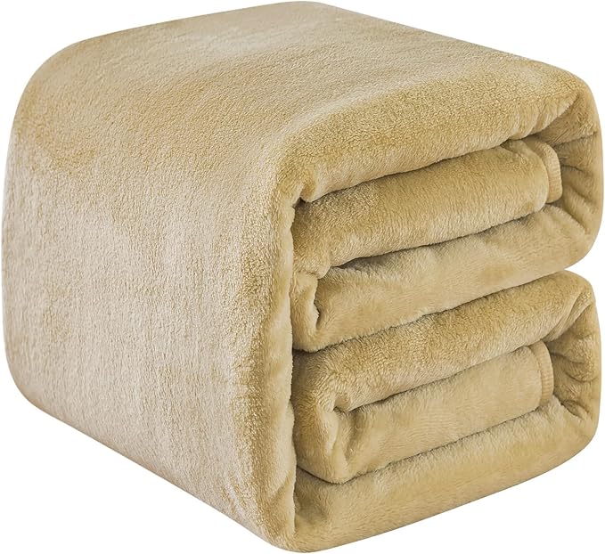 Fleece Blankets for All Season - Premium Lightweight Anti-Static Throw for Queen/Full Size Bed Extra Soft Brush Fabric Warm Sofa Thermal Blanket 90" x 90"(Khaki)