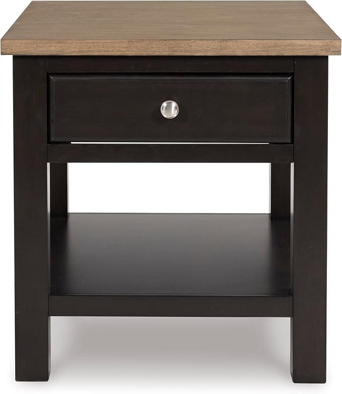 Signature Design by Ashley Drazmine Casual End Table with 1 Lower Shelf, Light Brown & Black