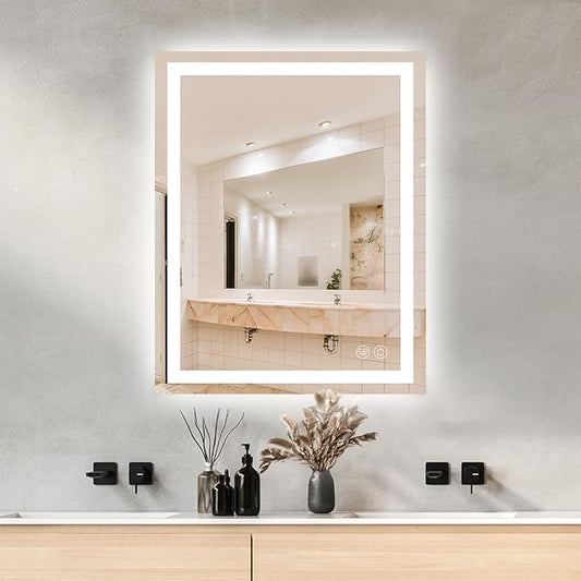 28 x 36 LED Bathroom Mirror with Lights, Lighted Bathroom Vanity Mirror for Wall, Espejos para Baños, Frontlit & Backlit, Anti-Fog, Shatterproof, 3 Adjustable Color Temperatures & Memory Function