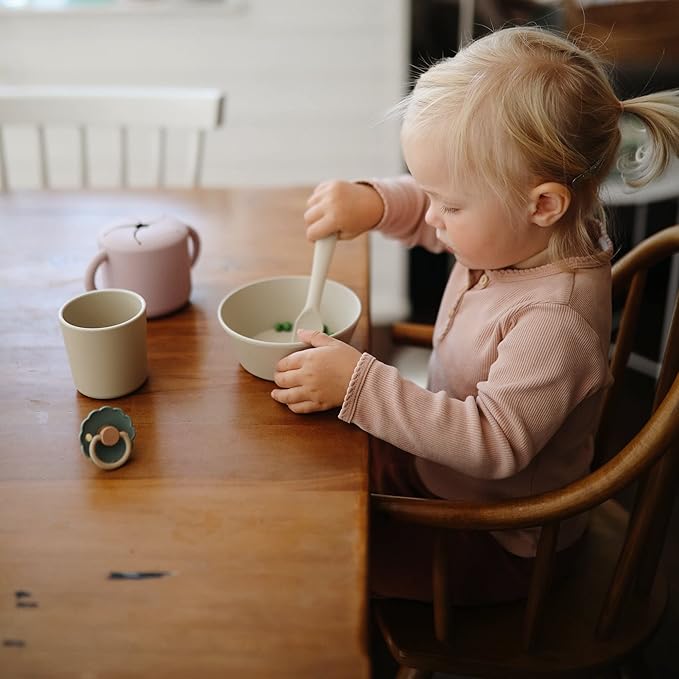 mushie Flatware Fork and Spoon Set For Kids | Made in Denmark (Vanilla)