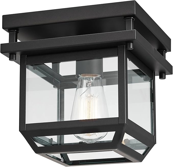 GLOBE Electric 44779 Sorrell 1-Light Outdoor Flush Mount Ceiling Light, Dark Bronze, Clear Glass Shade,Brown, Bulbs Not Included