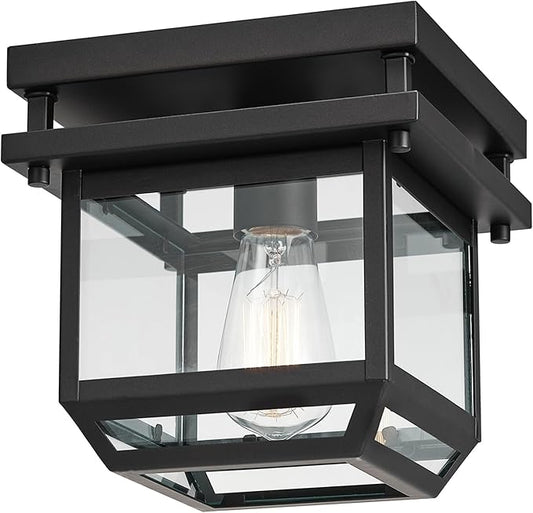GLOBE Electric 44779 Sorrell 1-Light Outdoor Flush Mount Ceiling Light, Dark Bronze, Clear Glass Shade,Brown, Bulbs Not Included