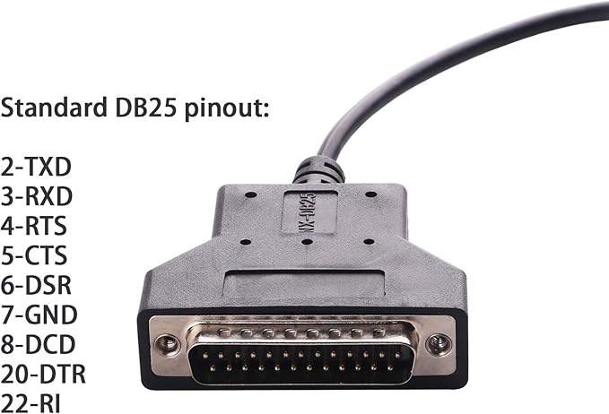5FT USB to RS232 DB25 Serial Adapter Cable for Barcoder Printer Scanner, CP2102 Chip Inside