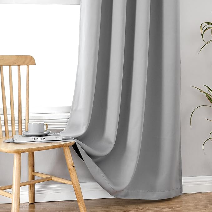 ChrisDowa 100% Blackout Curtains 108 inch Long for Bedroom with Black Liner, 2 Thick Layers Total Blackout Thermal Insulated Grommet Window Curtains 2 Panels Set (Light Grey, 52 x 108 Inch)
