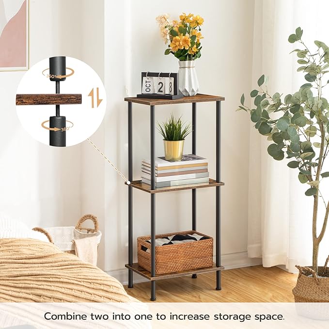 HOOBRO End Table, Small Side Table, Nightstand with 2-Layer Storage Shelves, Sofa Table for Small Spaces, Living Room, Bedroom, Stable Frame, Easy Assembly, Rustic Brown BF09BZ01