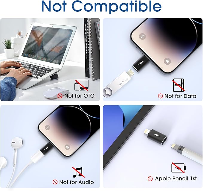 TechMatte Female USB C to Male Lightning Adapter 2 Pack 2.2A Charging Data Transfer, Compatible with iPhone 14, 13, 12, 11 Xs SE iPad iPod AirPods, Not for Audio Headphones/OTG Android Anti-Lost Black