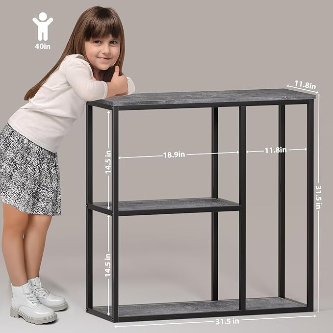 WOHOMO Console Table, 12 Inch Narrow Entryway Table with 3-Tier Storage Shelves 31.5 Inch Industrial Sofa Table Small Hallway Table for Living Room Grey