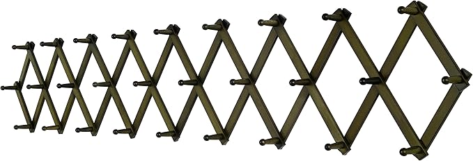 SKOLOO Accordion Wall Hanger with 28 Hooks, Modern Expandable Coat Rack Hat Rack for Wall, Solid Wooden, Dark Walnut Color