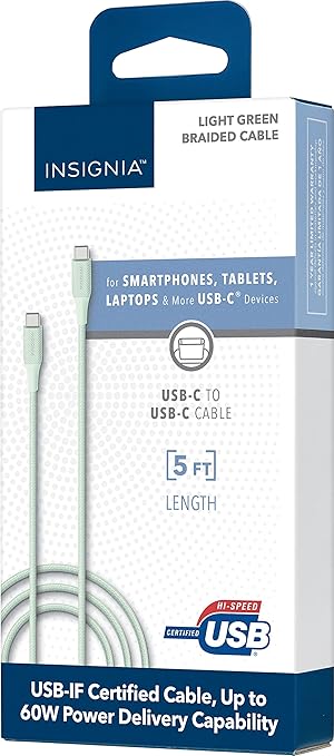 Insignia - 5' USB-C to USB-C Charge-and-Sync Cable - Green