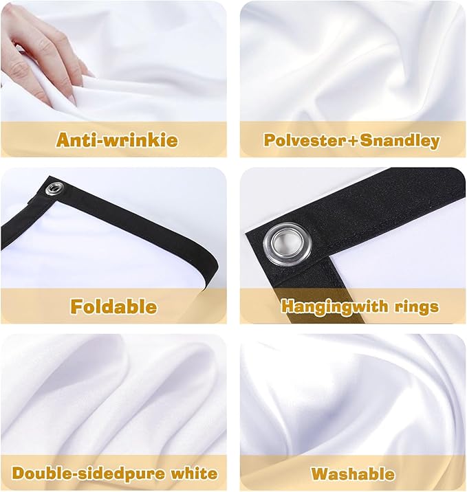 Projector Screen 120 Inch Portable Movies Screens 16:9 Foldable Wrinkle-Resistant Fabric with Dual Adhesive/Nail Hooks for Stable Wall Mount, Ideal for Home Theater & Movie Nights (120 inches)