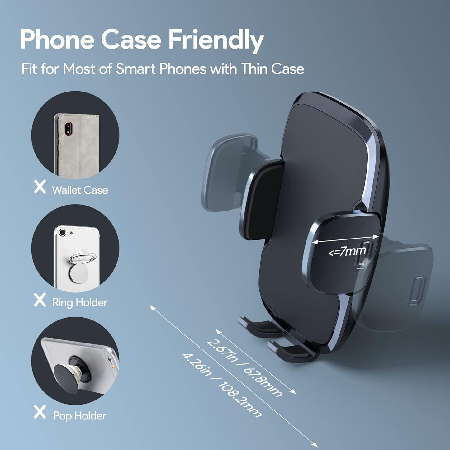 Phone Mount for Car [6.2in Flexible Arm] Cell Phone Holder for Windshield Dashboard, [Washable Strong Suction]