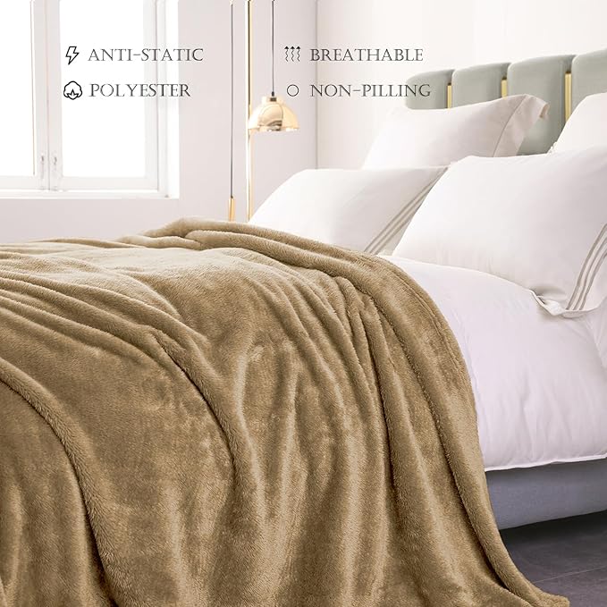 Exclusivo Mezcla Plush Fuzzy Fleece Bed Blanket Queen Size, Super Soft, Fluffy and Warm Blankets Suitable for All Seasons (Brown, 90x90 Inches)