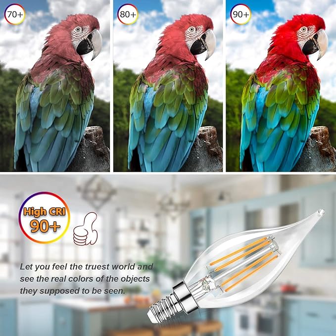 TOBUSA Dimmable E12 Candelabra LED Bulbs 60 Watt Incandescent Equivalent, 2700K Warm White, Clear LED Chandelier Light Bulbs 6W, 600lm, CA11 Vintage Ceiling Fan Light Bulbs with Flame Tip, 6-Pack
