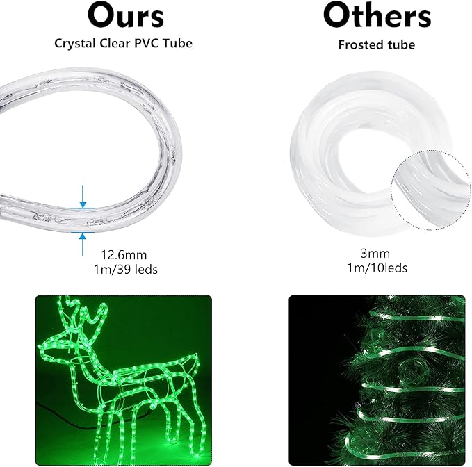 Brizled Green Rope Lights, 18ft 216 LED Christmas Rope Lights Connectable, 120V Plugin Green Tube Light Waterproof Indoor Outdoor Clear Christmas Tube Light for Xmas Patio Garden Party Home Decoration
