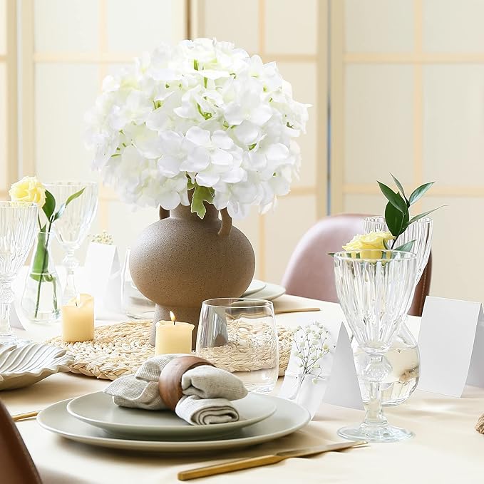 Zeyune 150 Pcs Hydrangea Artificial Flowers, Silk Flower Heads with Stems, Fake Hydrangea Bouquet for Wedding Arch Centerpiece DIY Floral Home Decoration (White)