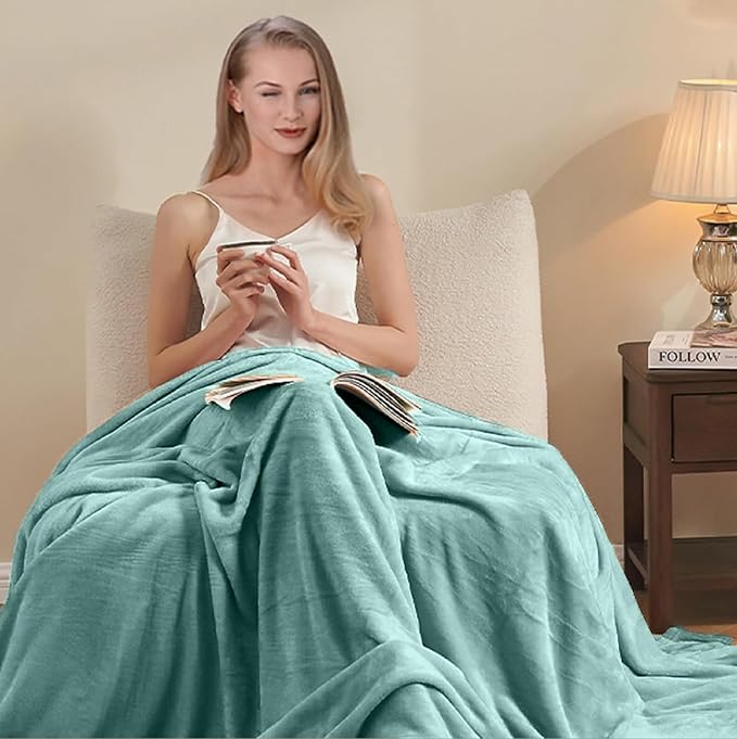 Fleece Blankets for All Season - Premium Lightweight Anti-Static Throw for Travel Size Bed Extra Soft Brush Fabric Warm Sofa Thermal Blanket 51" x 60"(Sage Green)