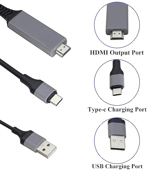 zdyCGTime 2 in 1 MHL USB Type C 3.1 Male & USB 2.0 A Male to HDMI Male 4K@30Hz HDTV Mirroring Video Audio Output Charging Cable Compatible with Android, MacBook, iPad, Thunderbolt 3(2m/Black-USB C)