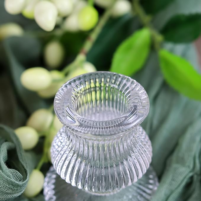 WDHODEC Clear Glass Candlestick Holders 12PCS Taper Candle Holders for Table Centerpiece Colorful Candle Sticks for Wedding, Party and Festival Decoration