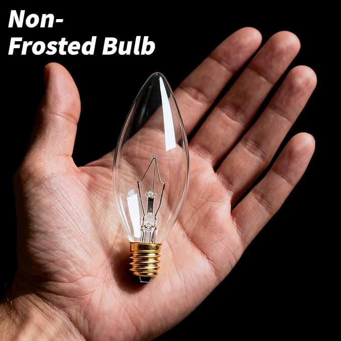 12-Pack E12 Candelabra Light Bulbs 25W, Dimmable Warm White 2500K Chandelier Light Bulbs for Indoor, B10 Clear Bulbs (Gold Base)