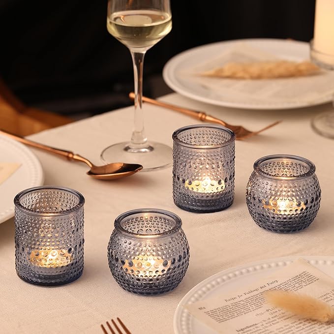 16 Pcs Assorted Blue Votive Candle Holders- Tea Light Candle Holder Glass for Wedding Bridal Shower Table Decor, Blue Candle Holders for Fall, Thanksgiving, Vintage Wedding Table Decor