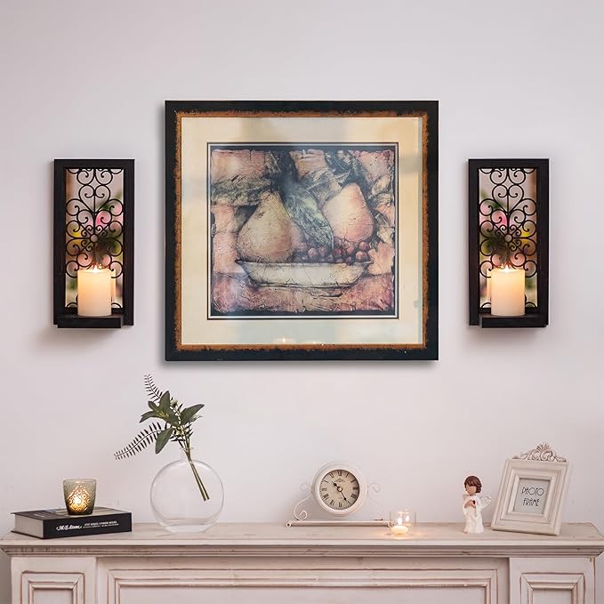 Gothic Candle Sconces Mirror Wall Decor - Black Halloween Art Mirrored Wall Candle Holder Decorative Set of Two Wood Vintage Small Hanging Shelves for Farmhouse Living Room Kitchen Bedroom