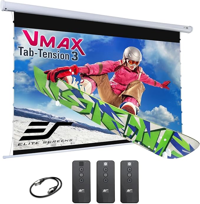 Elite Screens VMAX Tab Tension 3 Series, 135-INCH Electric Motorized Projector Screen Movie Home Theater Gaming, VMAXT135XWH3