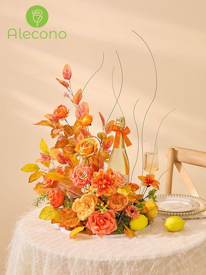 Alecono Artificial Flowers, Bright Orange Silk Fake Flowers for DIY Fall Wedding Bridal Bouquets, Cake Flowers for Table Centerpieces Birthday Party Home Decorations