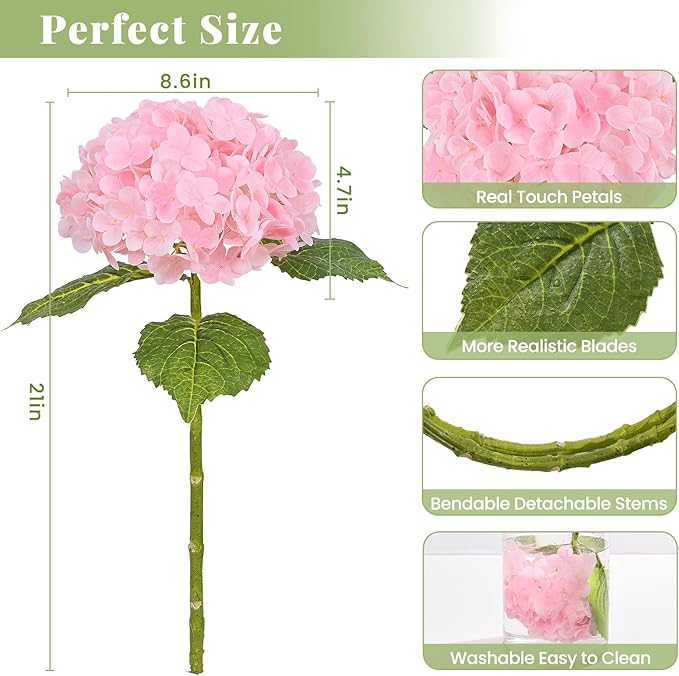 MARTINE MALL 3Pcs 21in Hydrangea Artificial Flowers, Latex Real Touch Hydrangeas Lifelike Large Hydrangea Flowers for Home Decor Party Arrangements Wedding Bouquets Centerpieces (Light Pink)