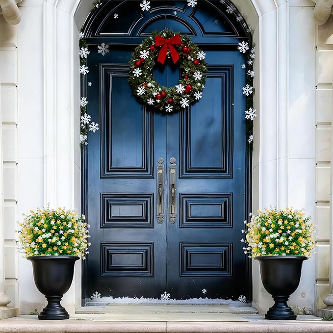 2 Pack 23'' Artificial Xmas Tree,Fake Boxwood Topiary Ball Trees with Spike Outdoor Christmas Decoration,Faux Shrubs Evergreen Blooming Plants Bushes for Urn Filler Porch Potted Entrance Driveway
