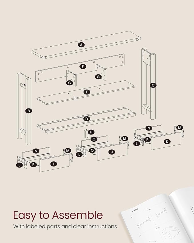 VASAGLE Console Table, Sofa Table, Narrow Entryway Table, Entry Table with 3 Drawers, Open Storage Shelf, Metal Corners, for Living Room, Farmhouse Style, Honey Brown ULNT142KB02S