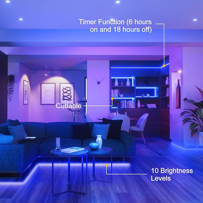 echosari Blue Led Strip Lights Waterproof Battery Operated with Remote, 8 Modes, Dimmable, Timer, Self-Adhesive, Cuttable, 3M 90Led Battery Strip Led Light for Indoor Outdoor Decor