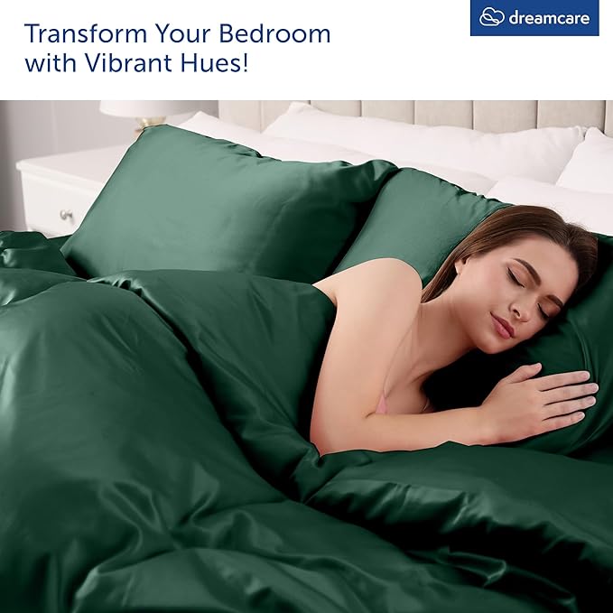 DREAMCARE King Size Sheets Set - Cooling Bed Sheets - 4pcs Set - up to 15" Deep Pocket King Sheet Set – Soft & Long Lasting Cooling - 100% Fine Brushed Microfiber with Side Pocket - Emerald Green