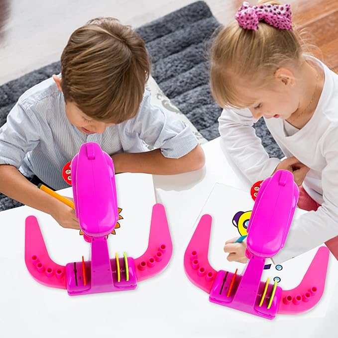 Kids Projection Drawing Toy,Smart Drawing Projector Toys，Trace and Draw Projector for Kids,with 32cartoon patters and 12color Brushes, Kid Learn to Draw and Sketcher (Pink)