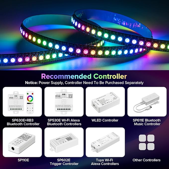 SEZO WS2812B LED Strip Light 3.3FT/1M 144LEDs/m Individually Addressable Programmable 5050SMD Digital RGB Alloy Wires Flexible Dream Color IP30 Non-Waterproof PCB Black DC5V