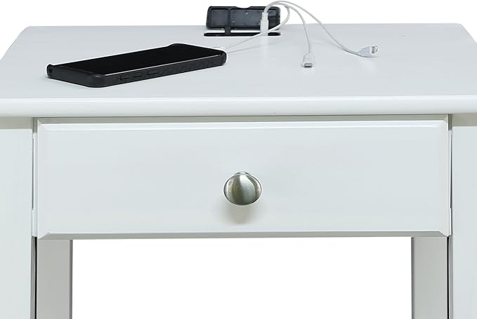 Casual Home Owl White Night Stand with USB Port , 17.5 in x 14.25 in x 24.5 in (W x L x H)
